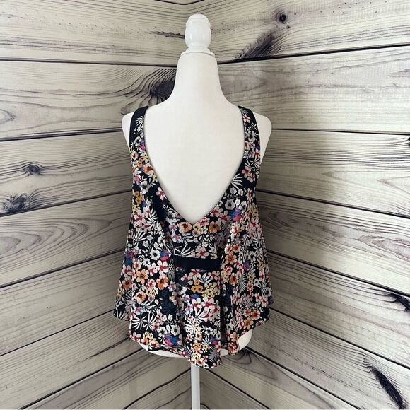 Zara Black Floral V Neck Swing Tank Top - Picture 8 of 10